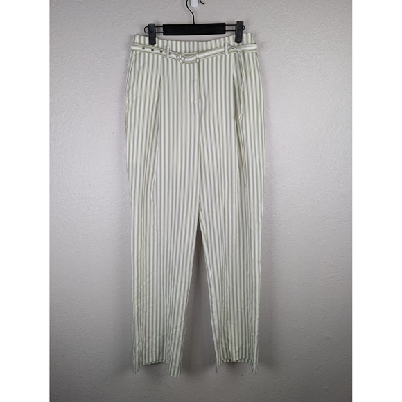 English Factory Pants - English Factory Pants Womens‎ Small Green White Striped Belted High Rise BH993P